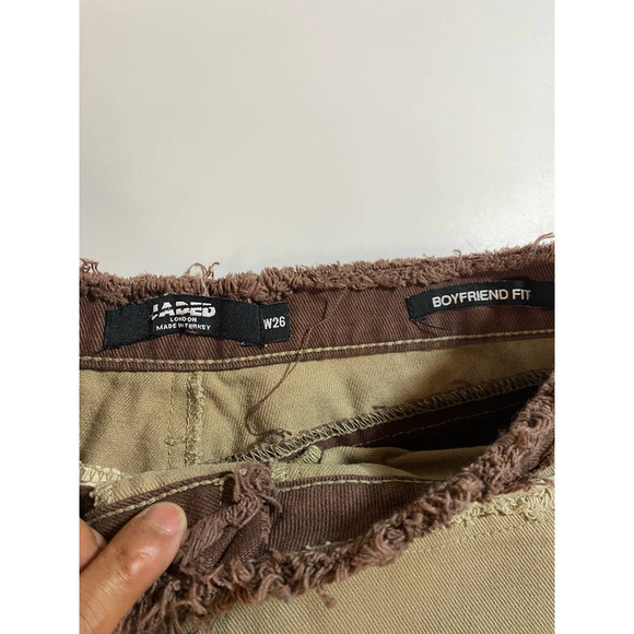 Jaded London Frayed Patchwork Brown Denim Boyfriend Jeans Size 26 - Picture 3 of 8